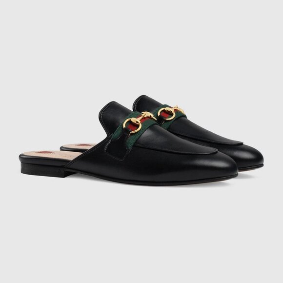 NWB Gucci GG Horsebit Princetown Web Black Flats Mules Slip Ons 41 629084 - Picture 1 of 9
